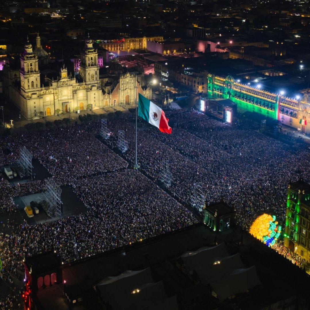 Vista aérea de los festejos por el Grito de Independencia 2025
