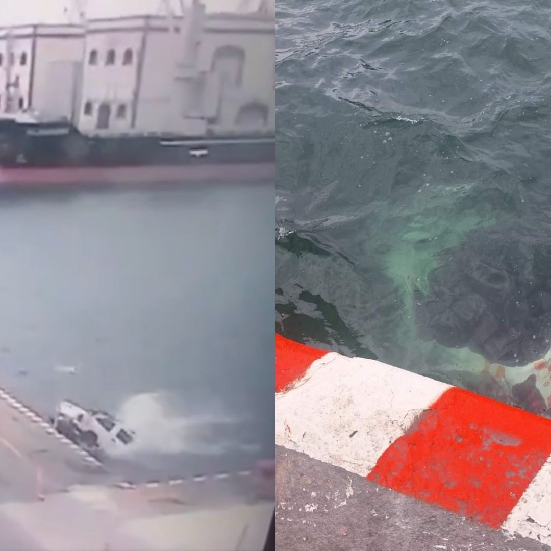 Camioneta del SAT cae al mar en el Puerto de Veracruz
