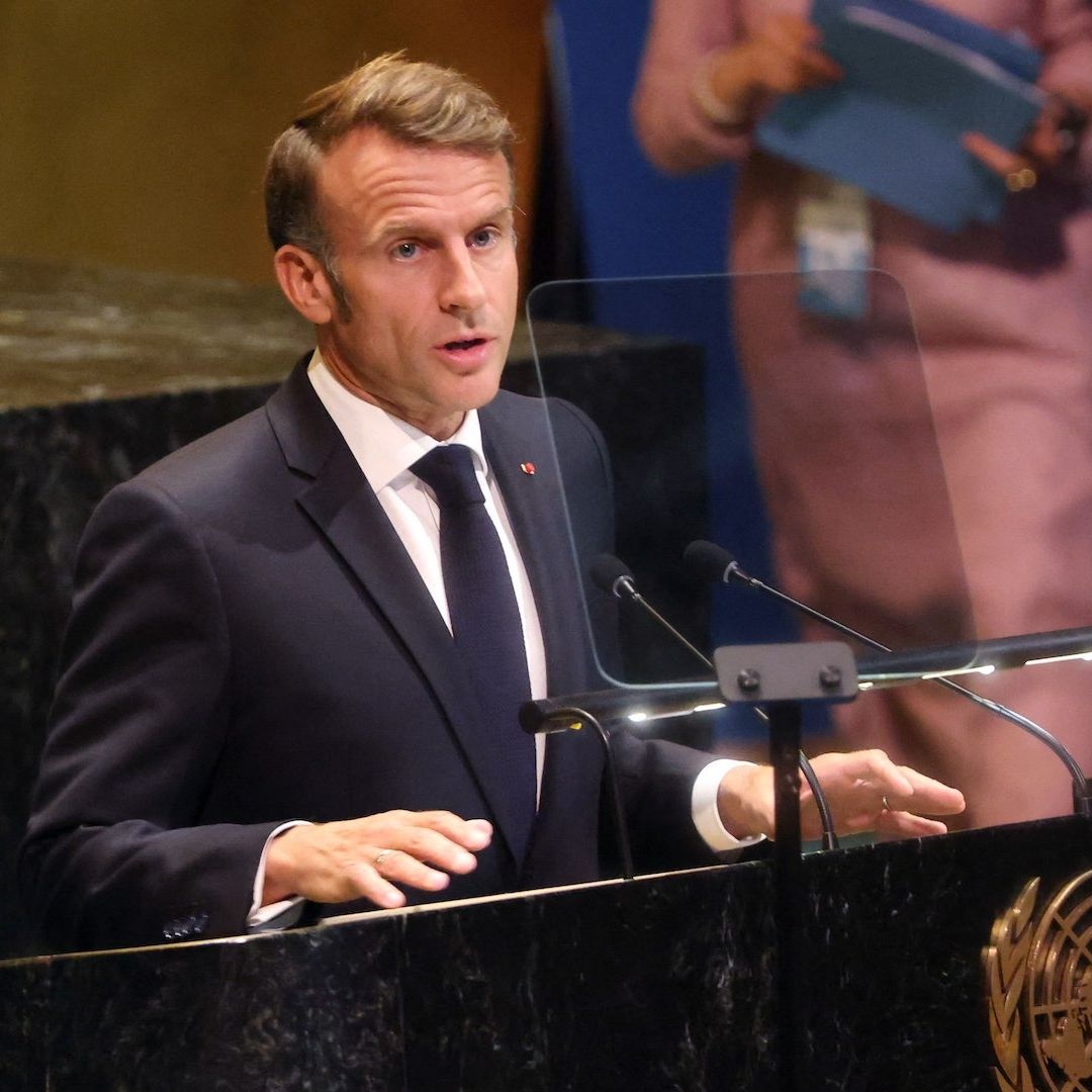 Macron durante la asamblea de la ONU donde se reconoce a Palestina