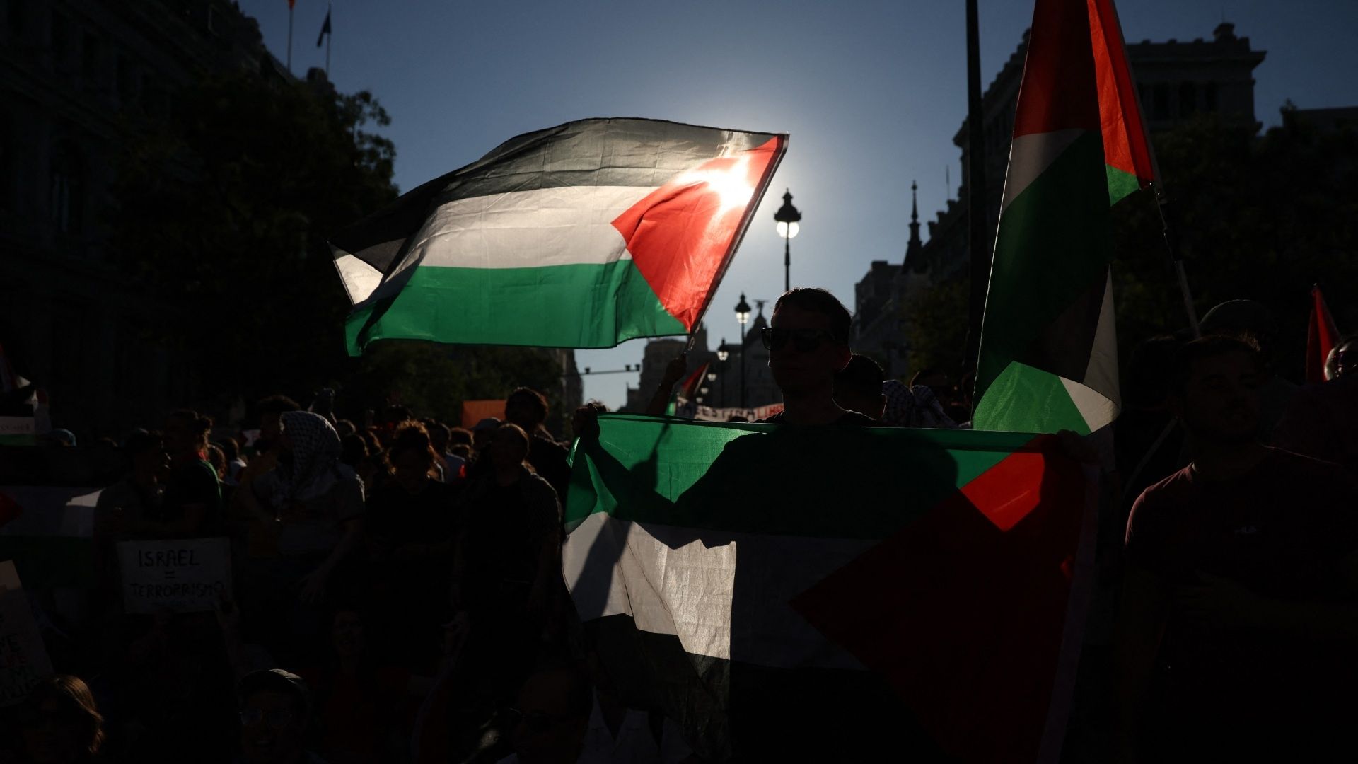Personas ondean bandera de Palestina