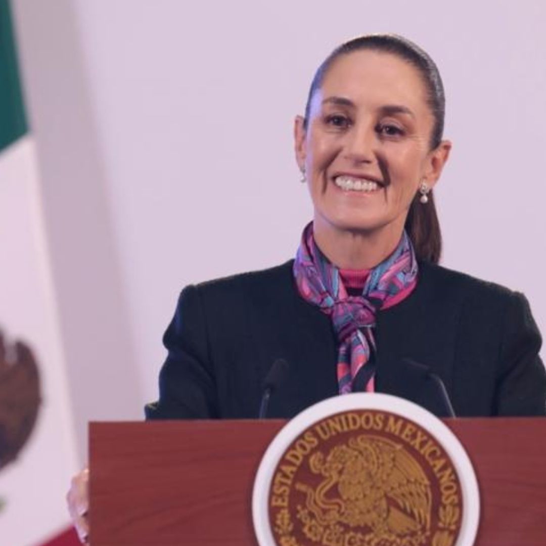 Claudia Sheimbaum durante una conferencia matutina en Palacio Nacional