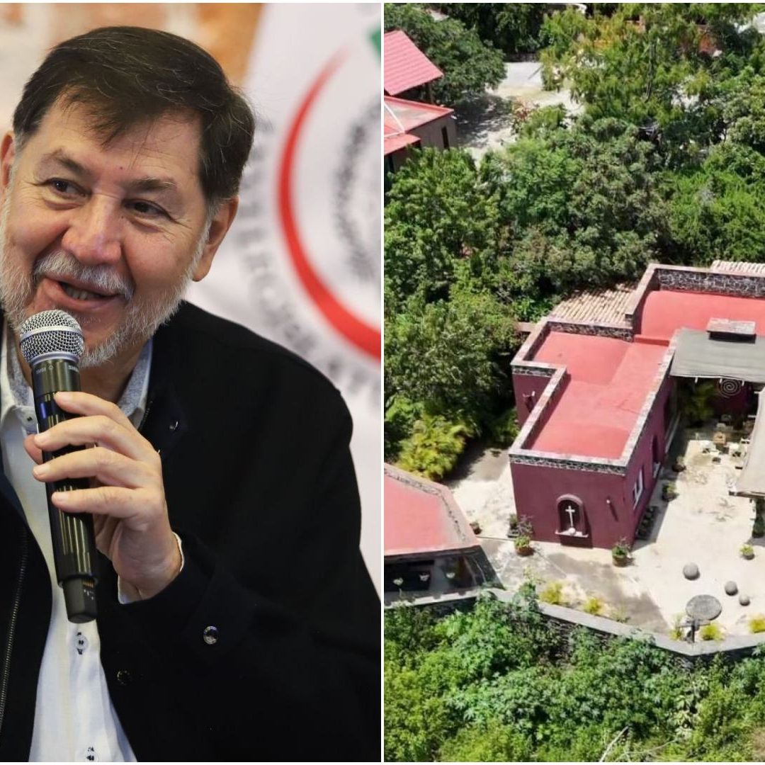 Gerardo Fernández Noroña e imagen aérea de su casa en Tepoztlán