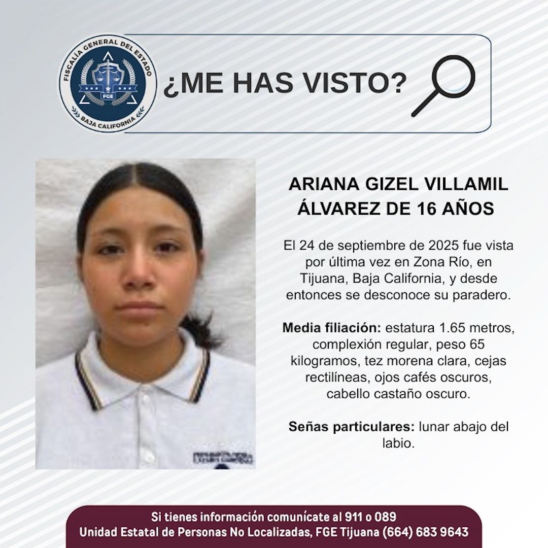 Solicitan Apoyo para Localizar a Ariana Villamil, Adolescente Desaparecida en Tijuana