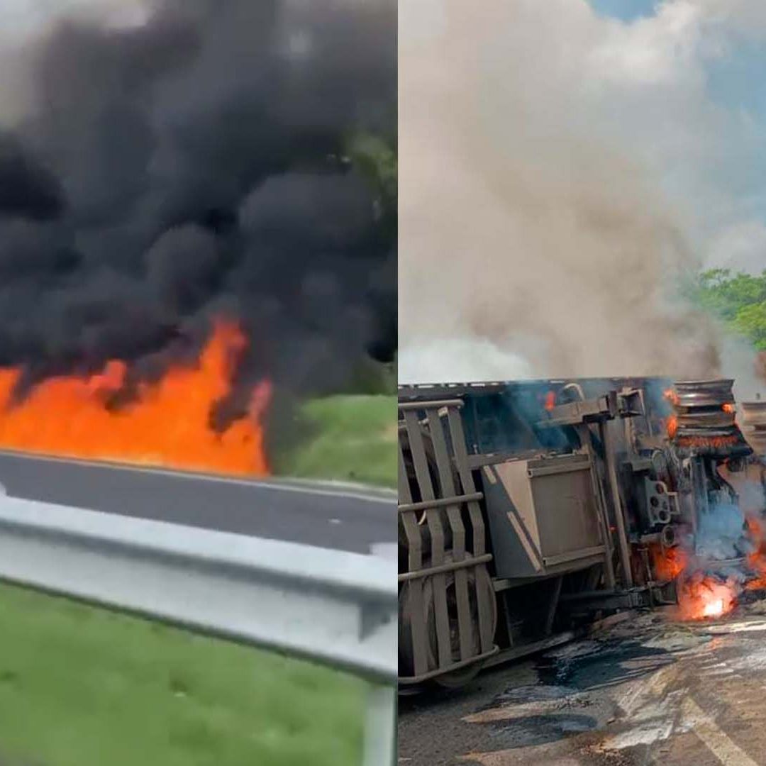 Tráiler Se Incendia Tras Volcar en Carretera Tampico - Mante; Conductor Fallece