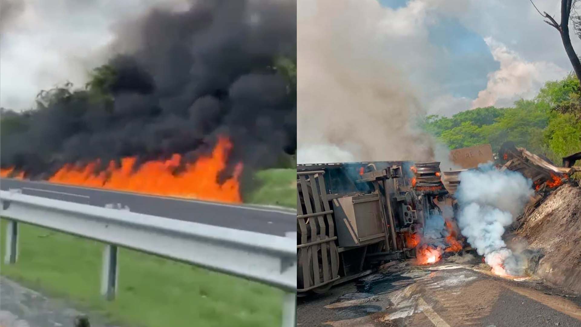 Tráiler Se Incendia Tras Volcar en Carretera Tampico - Mante; Conductor Fallece