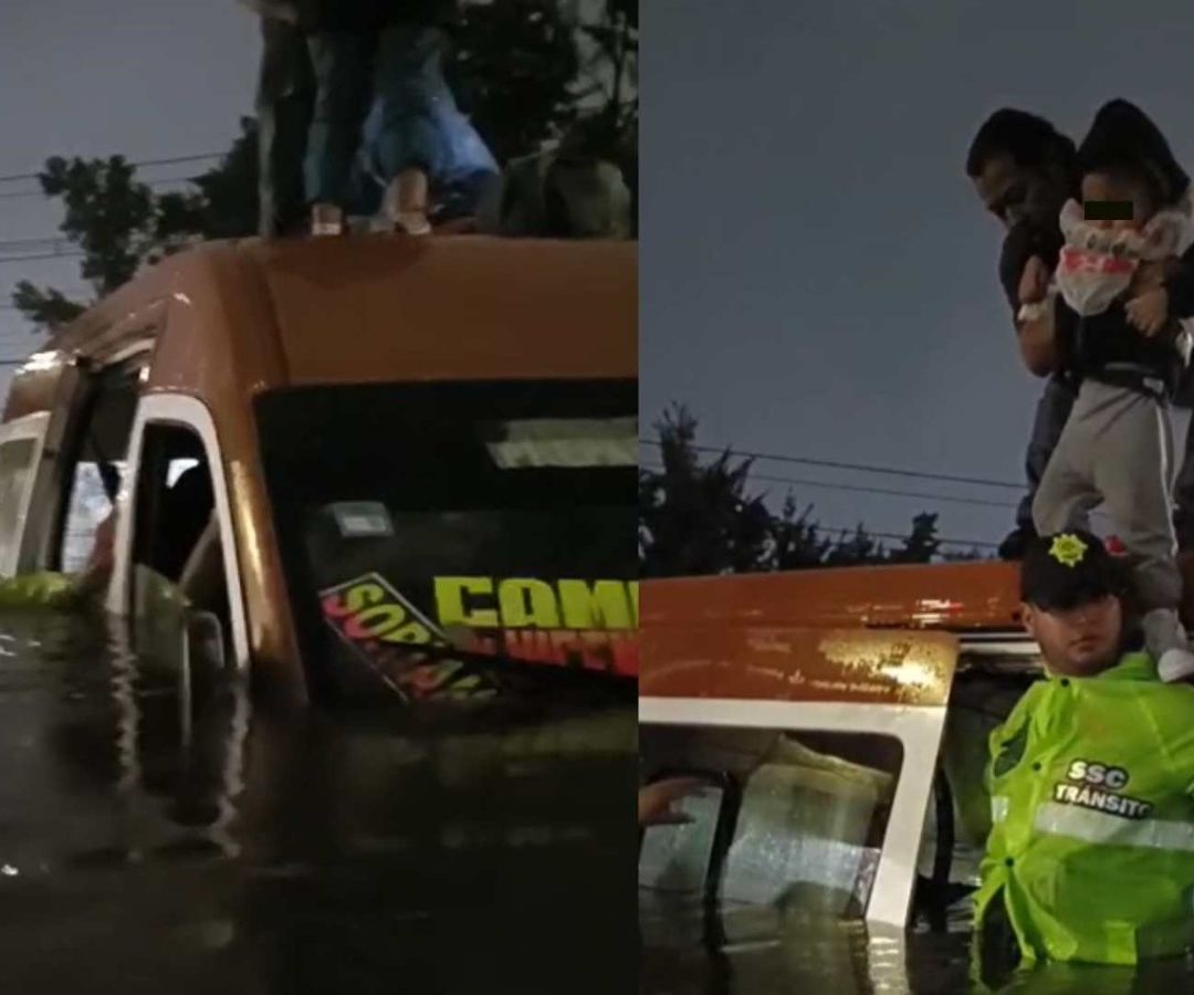 Rescatan a hombre y a bebé de combi que quedó bajo el agua en Iztapalapa
