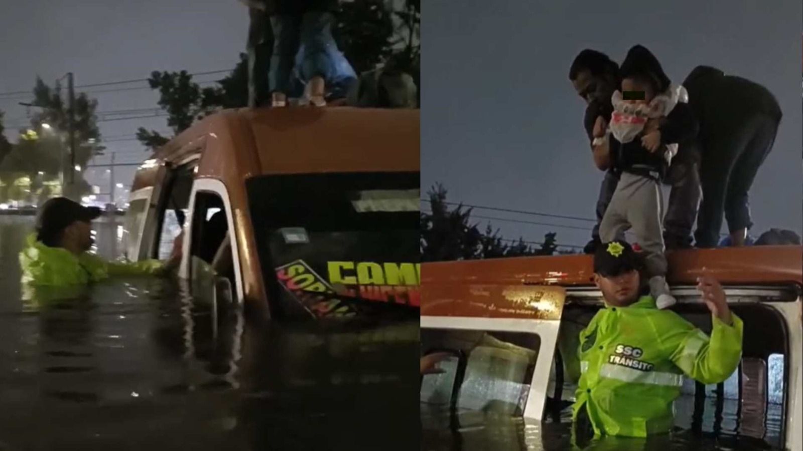 Rescatan a hombre y a bebé de combi que quedó bajo el agua en Iztapalapa