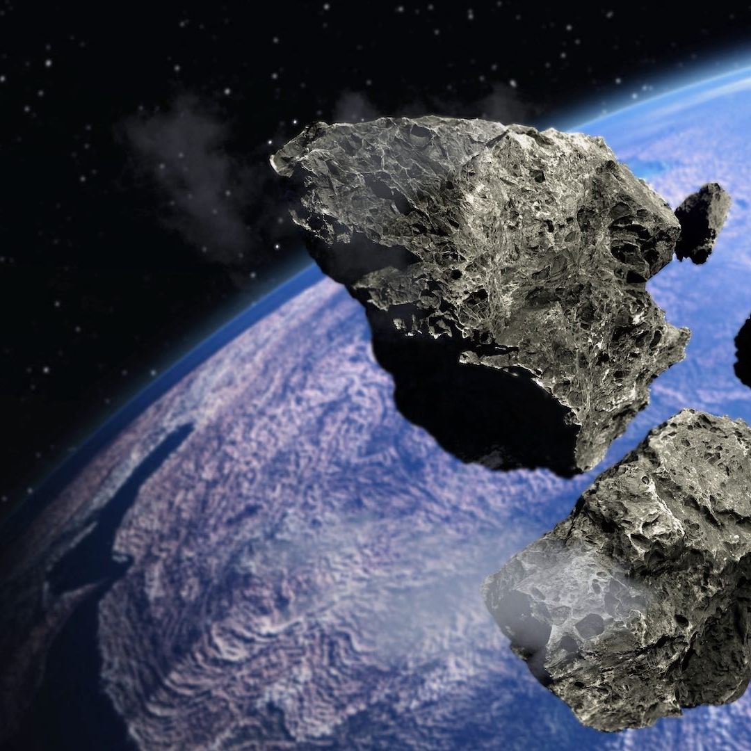 Ilustración de un meteorito cercano a la Tierra
