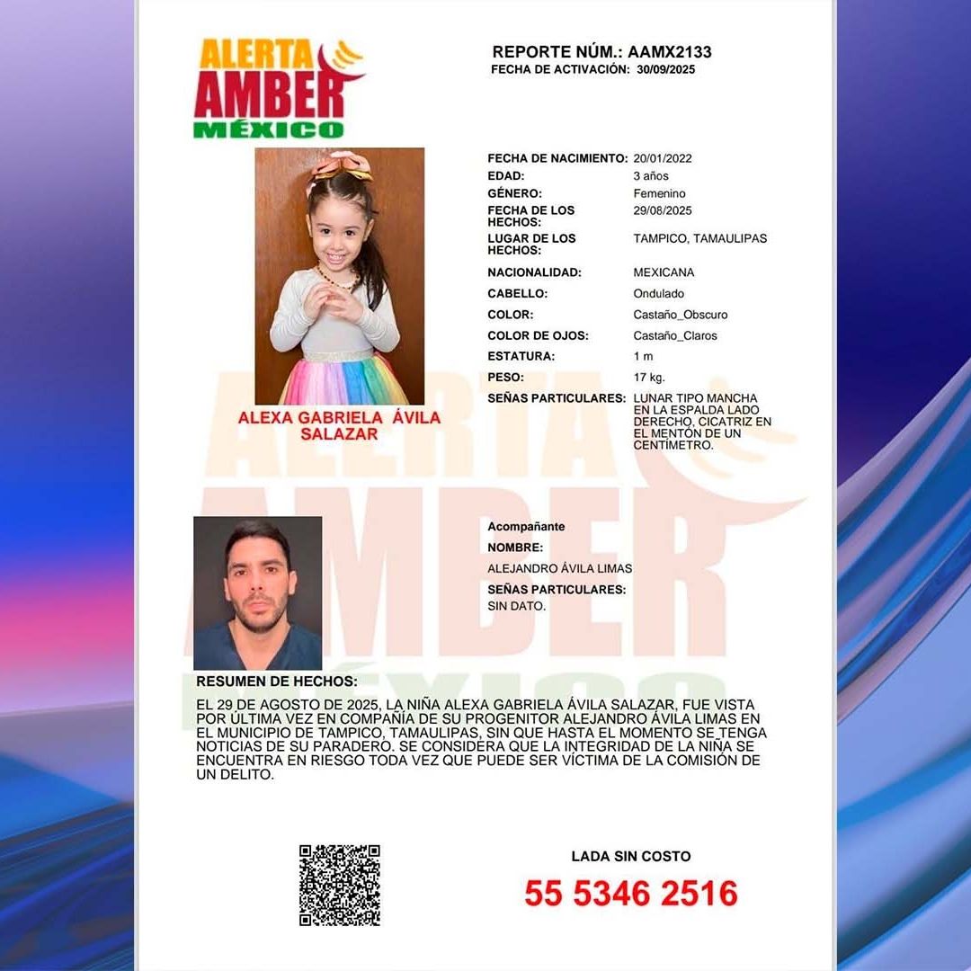 Alerta Amber: Buscan a Alexa Gabriela, Menor de Tres Años Desaparecida en Tampico