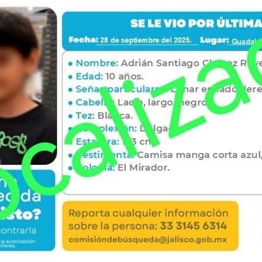 Encontraron a un menor desaparecido en Miramar, Zapopan
