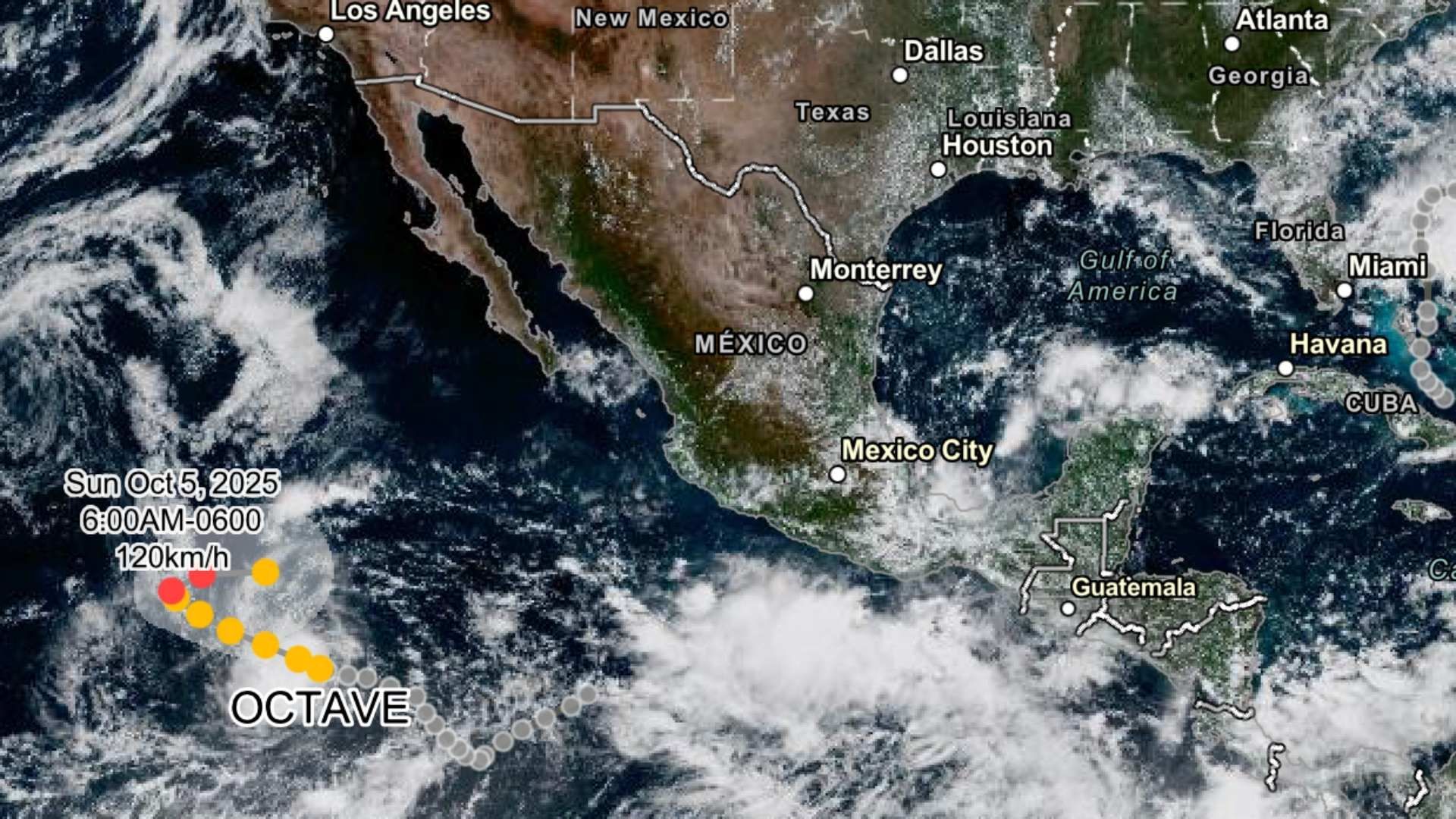 Mapa de la trayectoria de la tormenta tropical Octave, en el Pacífico mexicano