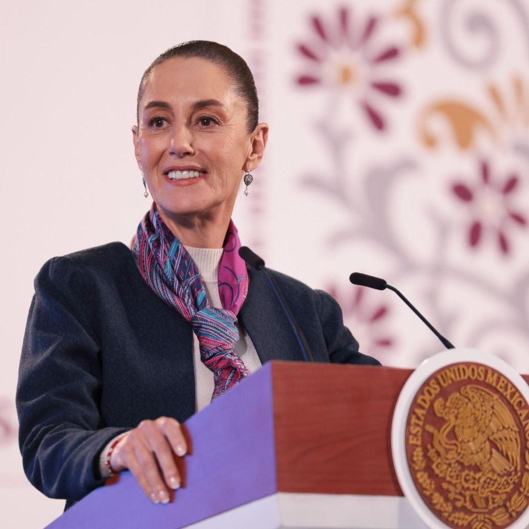 La presidenta Claudia Sheinbaum durante conferencia mañanera en Palacio Nacional