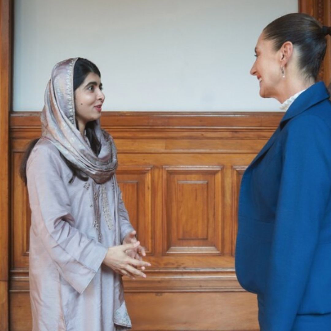 La activista pakistaní, Malala Yousafzai con la presidenta de México, Claudia Sheinbaum en Palacio Nacional. Foto: Facebook Claudia Sheinbaum Pardo