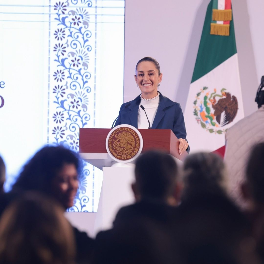 La presidenta Claudia Sheinbaum durante conferencia mañanera en Palacio Nacional