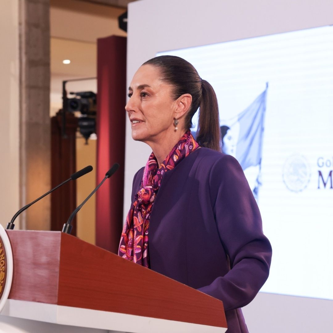La presidenta Claudia Sheinbaum durante conferencia mañanera en Palacio Nacional