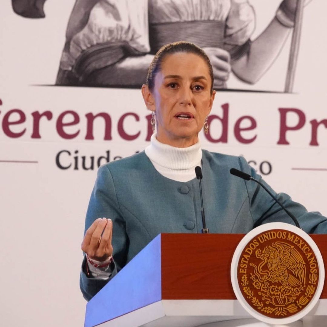 La presidenta Claudia Sheinbaum durante conferencia mañanera en Palacio Nacional