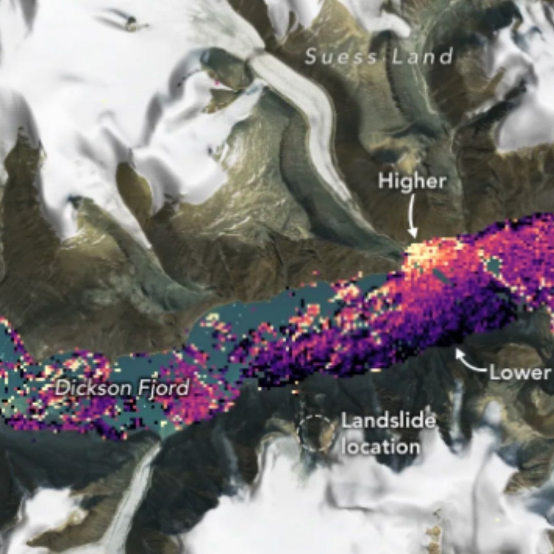 La misión internacional del satélite SWOT aptó y detectó los contornos únicos de un megatsunami que azotó las escarpadas paredes de un fiordo de Groenlandia