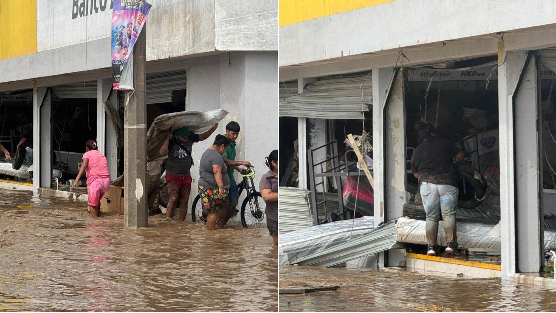 Saqueos en Poza Rica, Veracruz, Luego de Fuertes Lluvias; Pobladores se Llevan Bicicletas