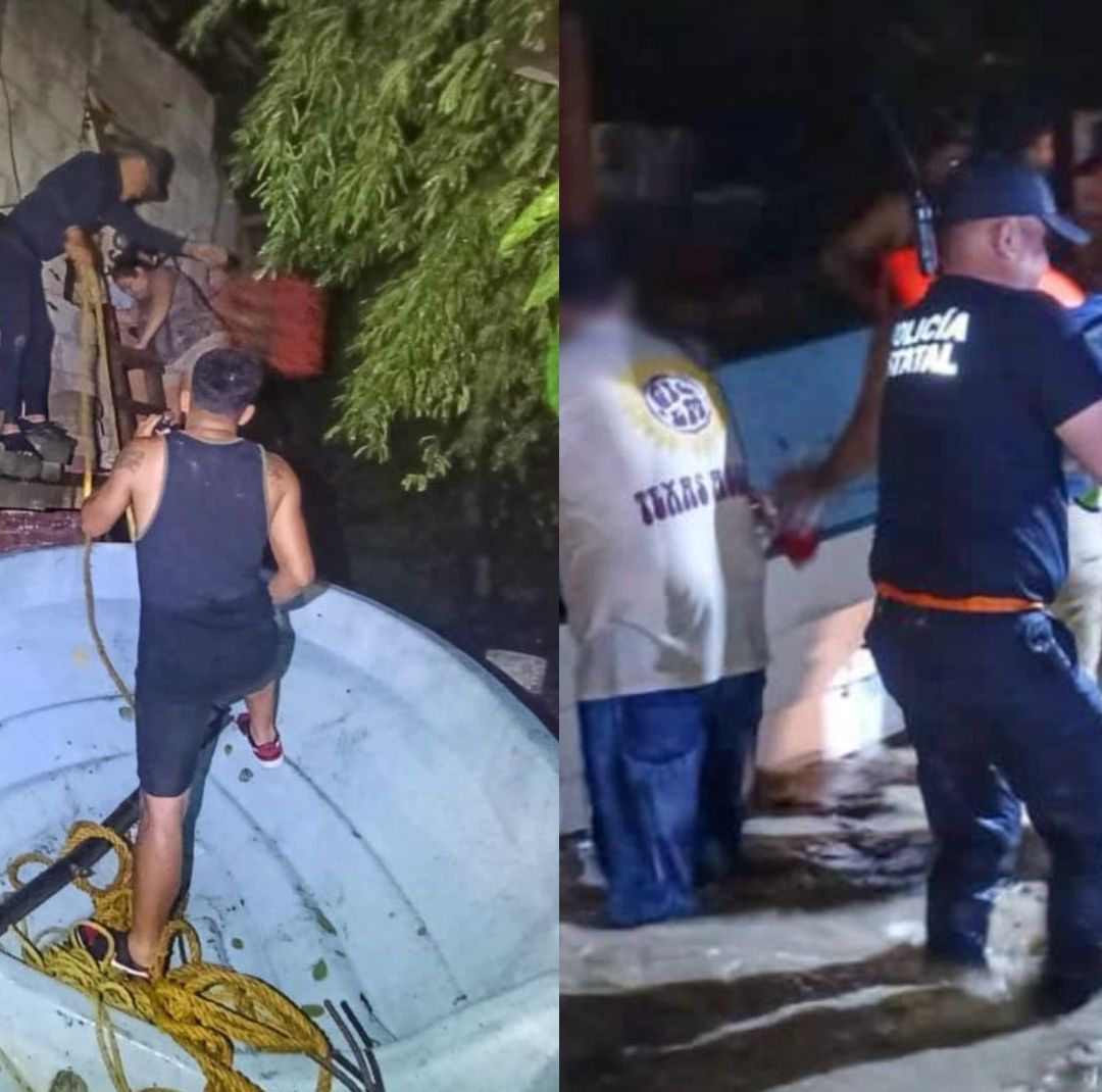 Una familia entre ellos un bebé de sólo un mes y medio de nacido, fue rescatada por la unidad marítima de la Policía Estatal, ya que se encontraban atrapados en su vivienda.
