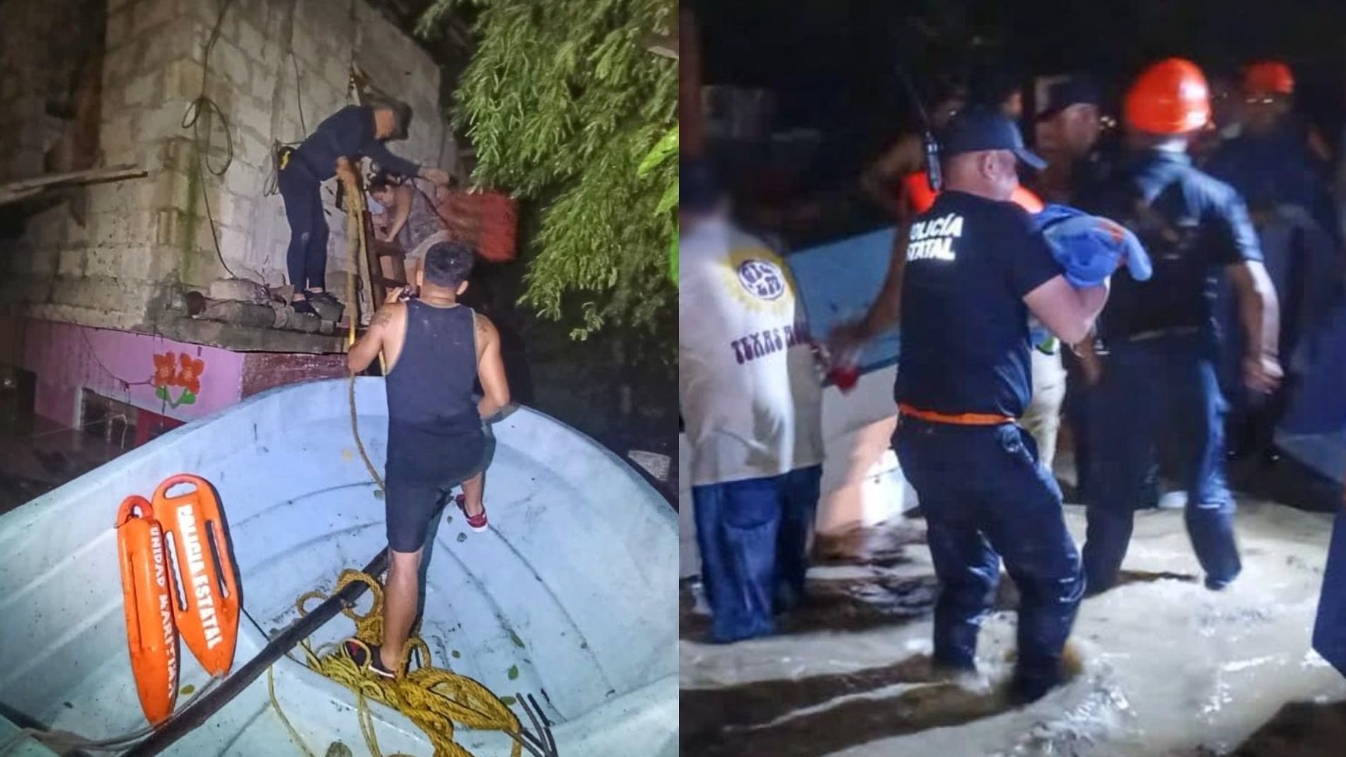 Una familia entre ellos un bebé de sólo un mes y medio de nacido, fue rescatada por la unidad marítima de la Policía Estatal, ya que se encontraban atrapados en su vivienda.