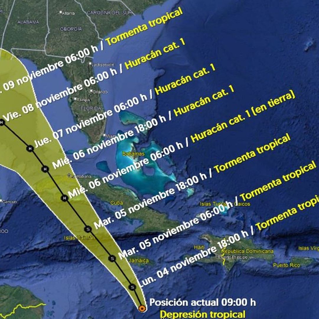 Trayectoria de la depresión tropical dieciocho que se convertirá en el huracán Rafael