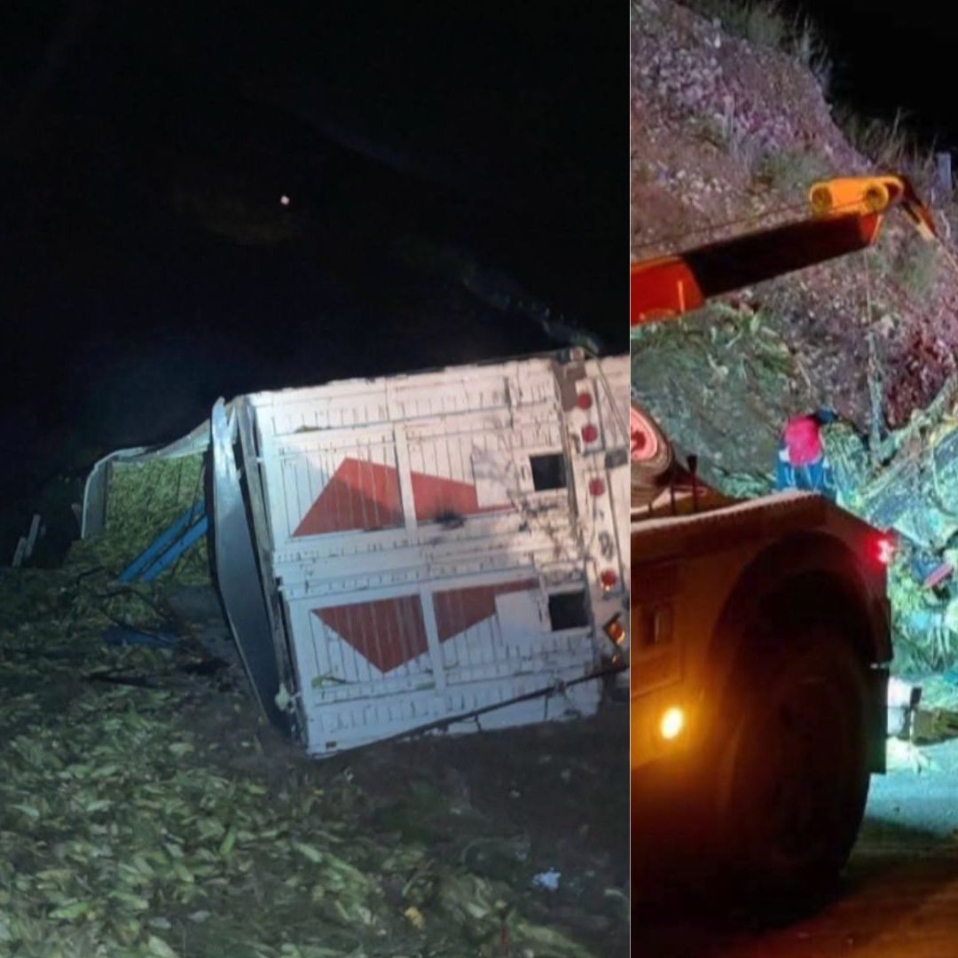 Tráiler de Elotes Volcó y Cayó sobre Auto en Carretera Ímuris-Cananea; Una Persona Murió