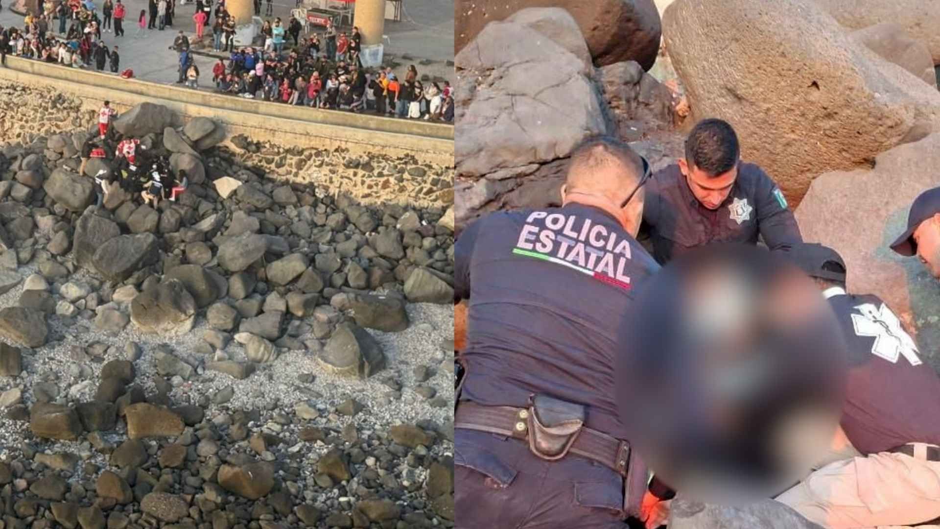 Mujer Cae Entre Rocas a la Orilla de Mar en Puerto Peñasco