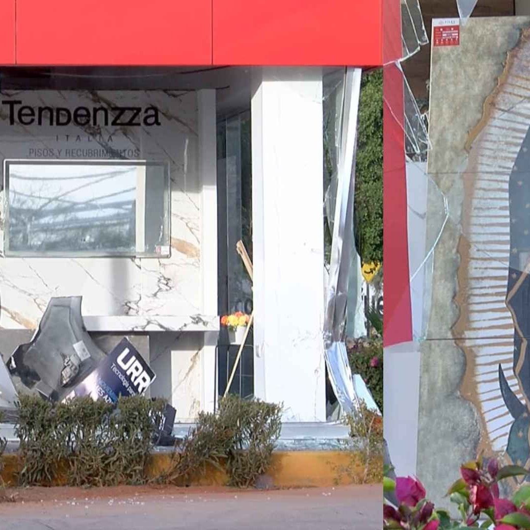 Virgen de Guadalupe Intacta Tras Estrellarse Vehículo en un Negocio de Azulejos en Hermosillo