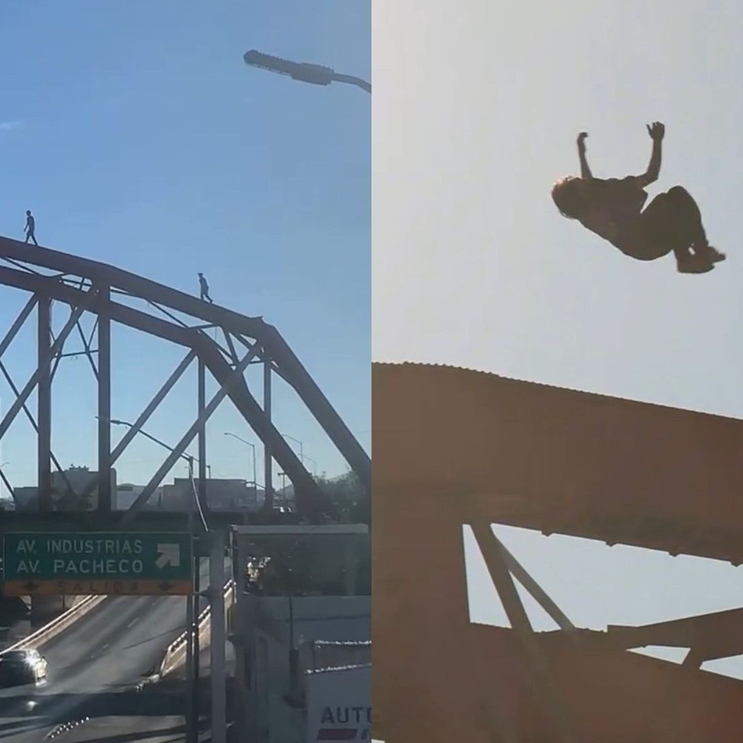 Alejandro realizando el salto mortal en el Puente Negro de Chihuahua