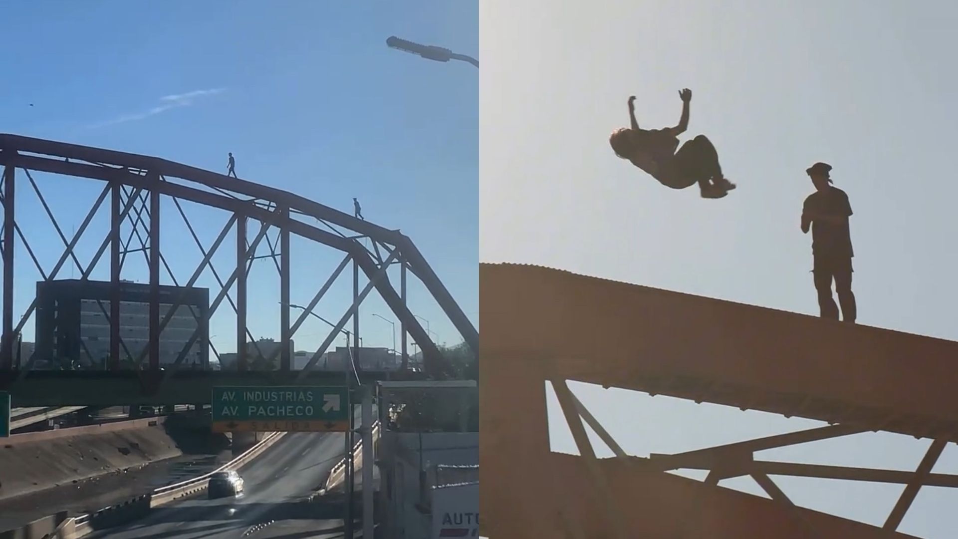 Alejandro realizando el salto mortal en el Puente Negro de Chihuahua
