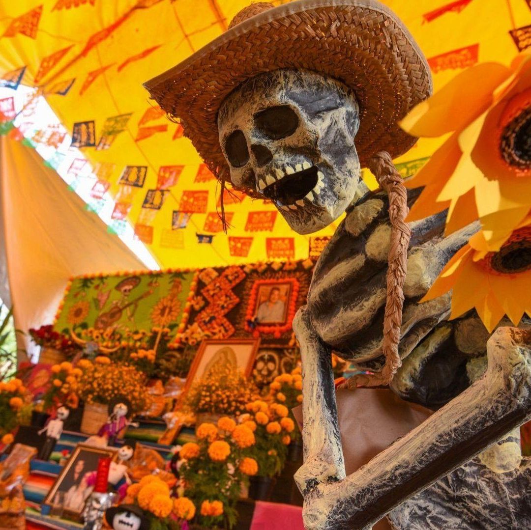 En una ofrenda de Día de Muertos resalta el color naranja y amarillo.