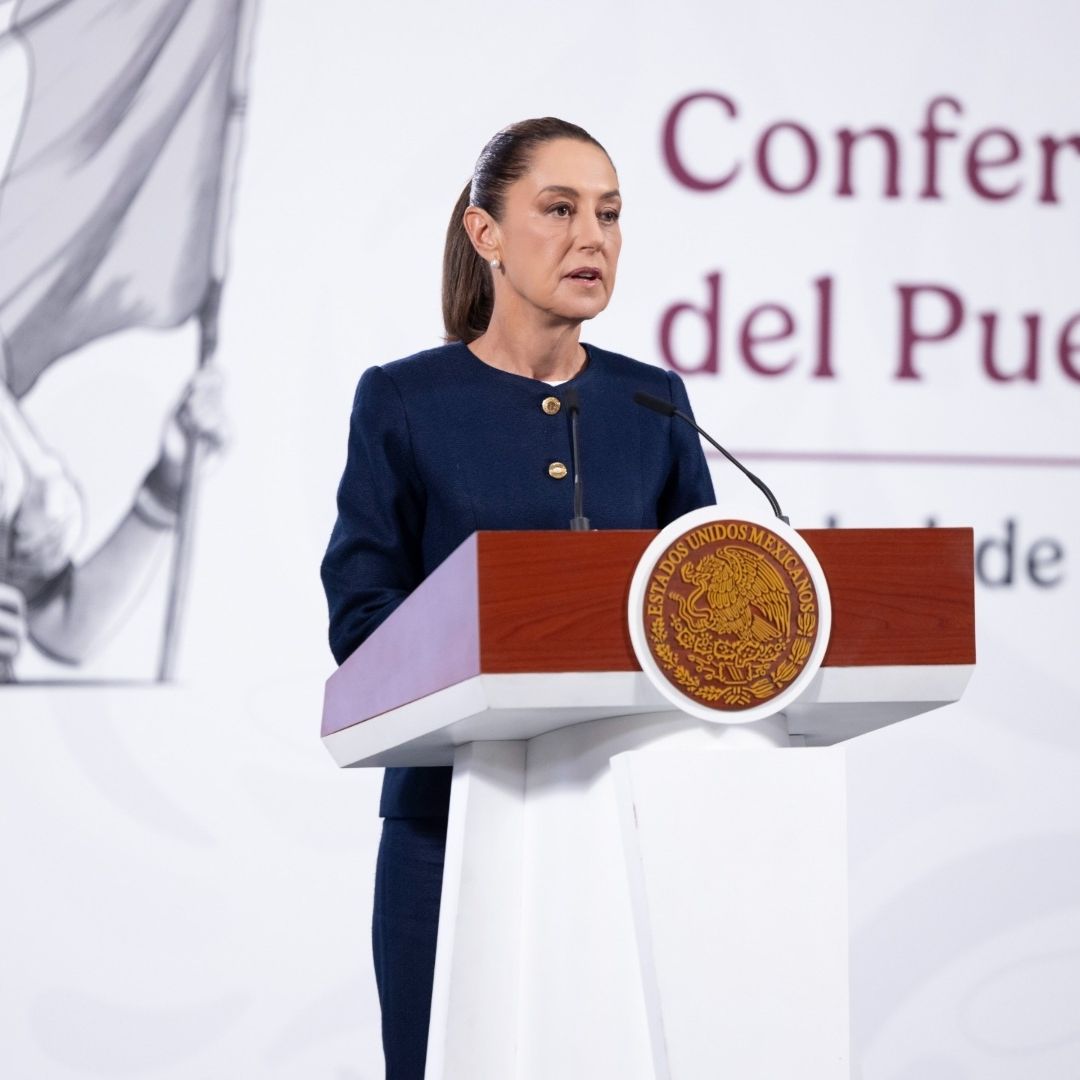 Claudia Sheinbaum Pardo habla durante conferencia de prensa