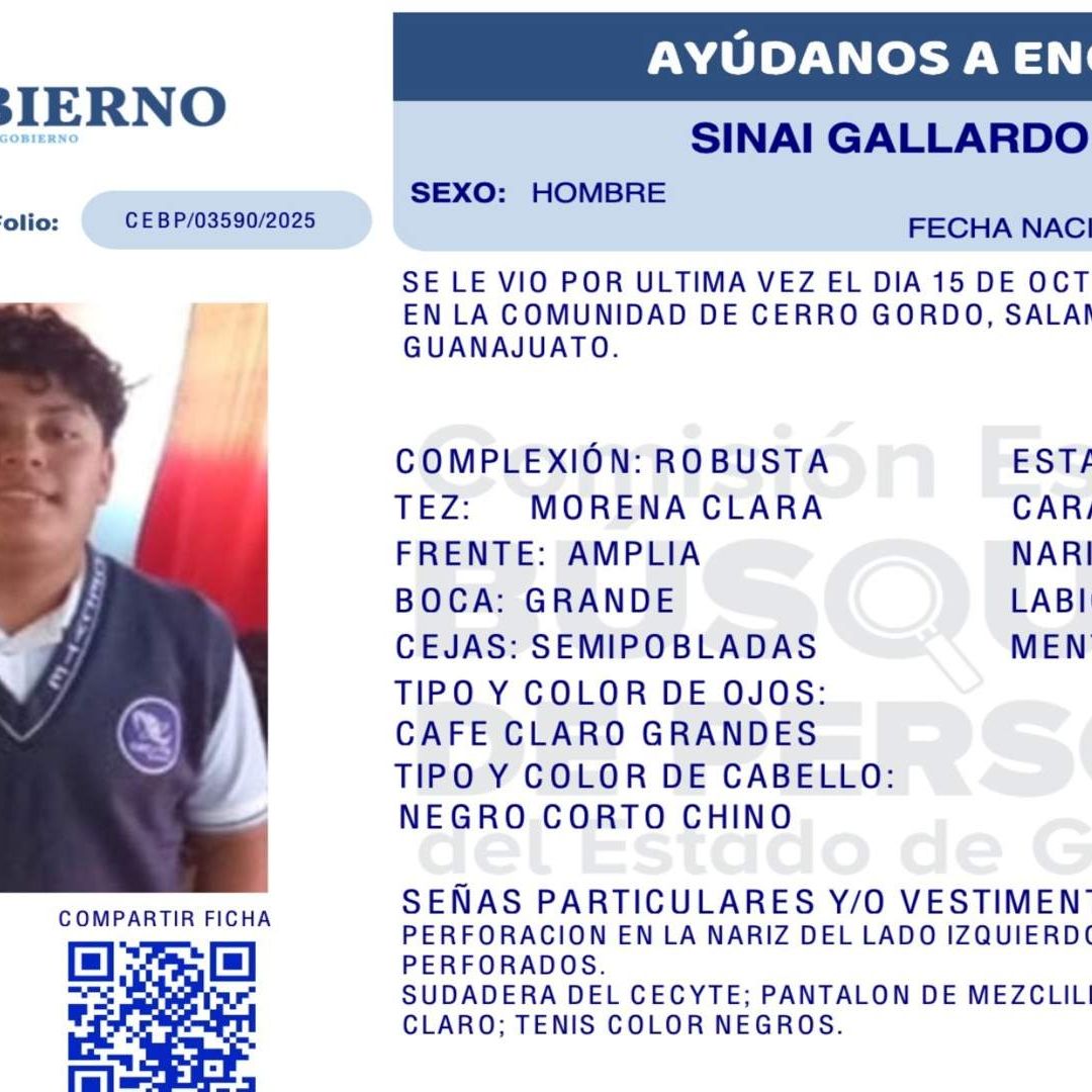 Sinai Gallardo de 16 Años Desaparece en Salamanca Guanajuato Activan Ficha de Búsqueda