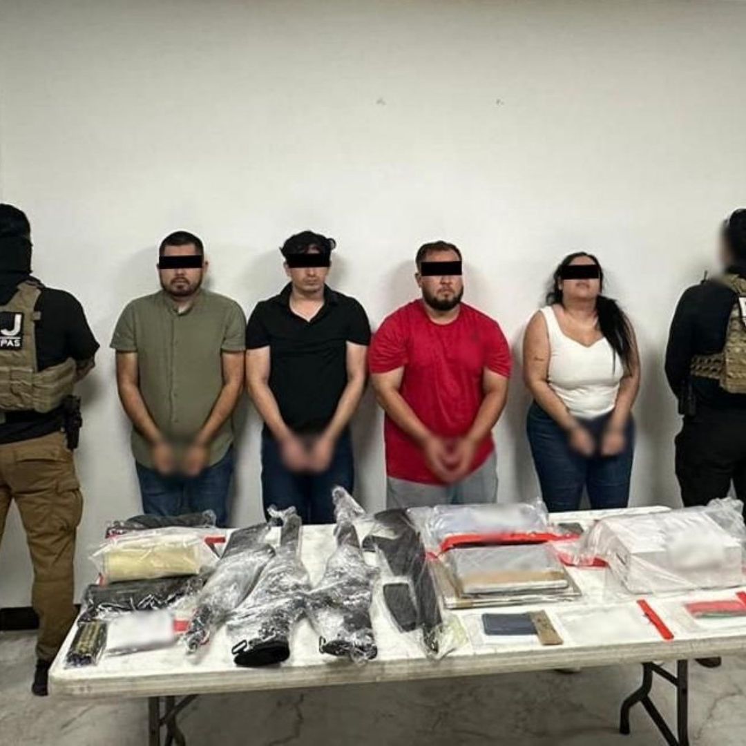 Presuntos criminales detenidos en Matamoros, Tamaulipas. Foto: Gabinete de Seguridad