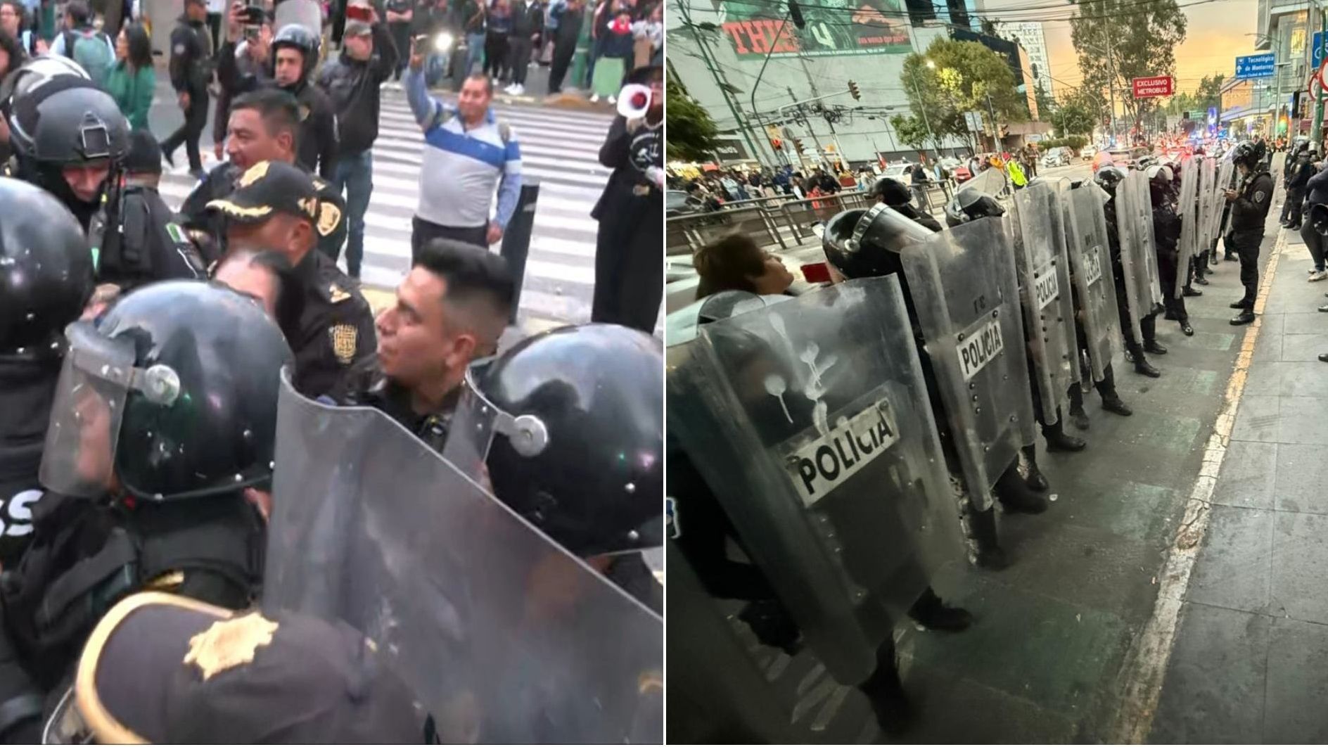 Policías Encapsulan a Extrabajadores del Poder Judicial que Bloqueaban Insurgentes Sur, CDMX