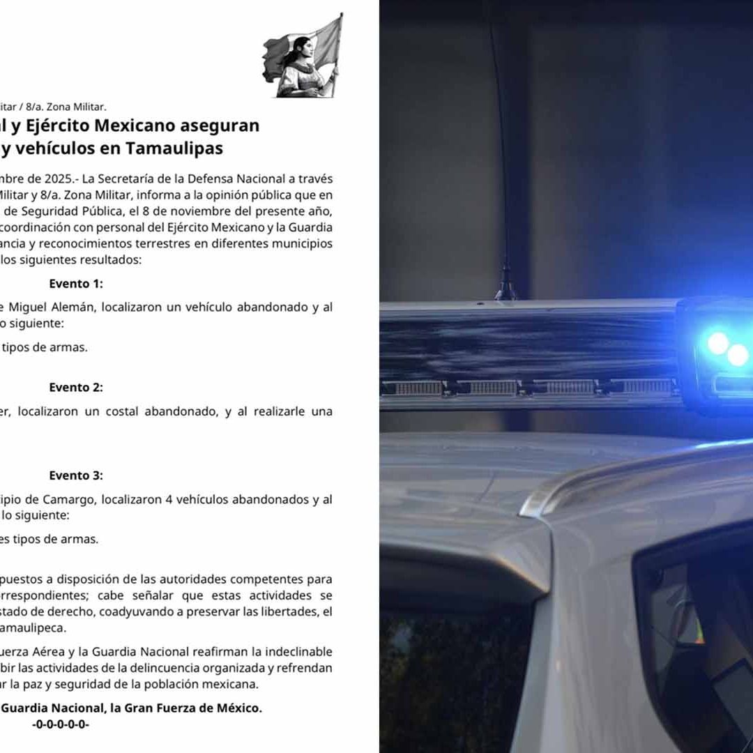Ejército y Guardia Nacional Decomisan Armas y Cargadores en Miguel Alemán y Camargo