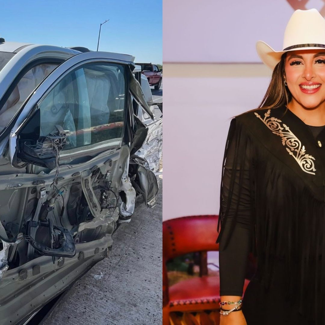 Camioneta oficial chocada y foto de Glynnis Jiménez alcaldesa de Soto la Marina
