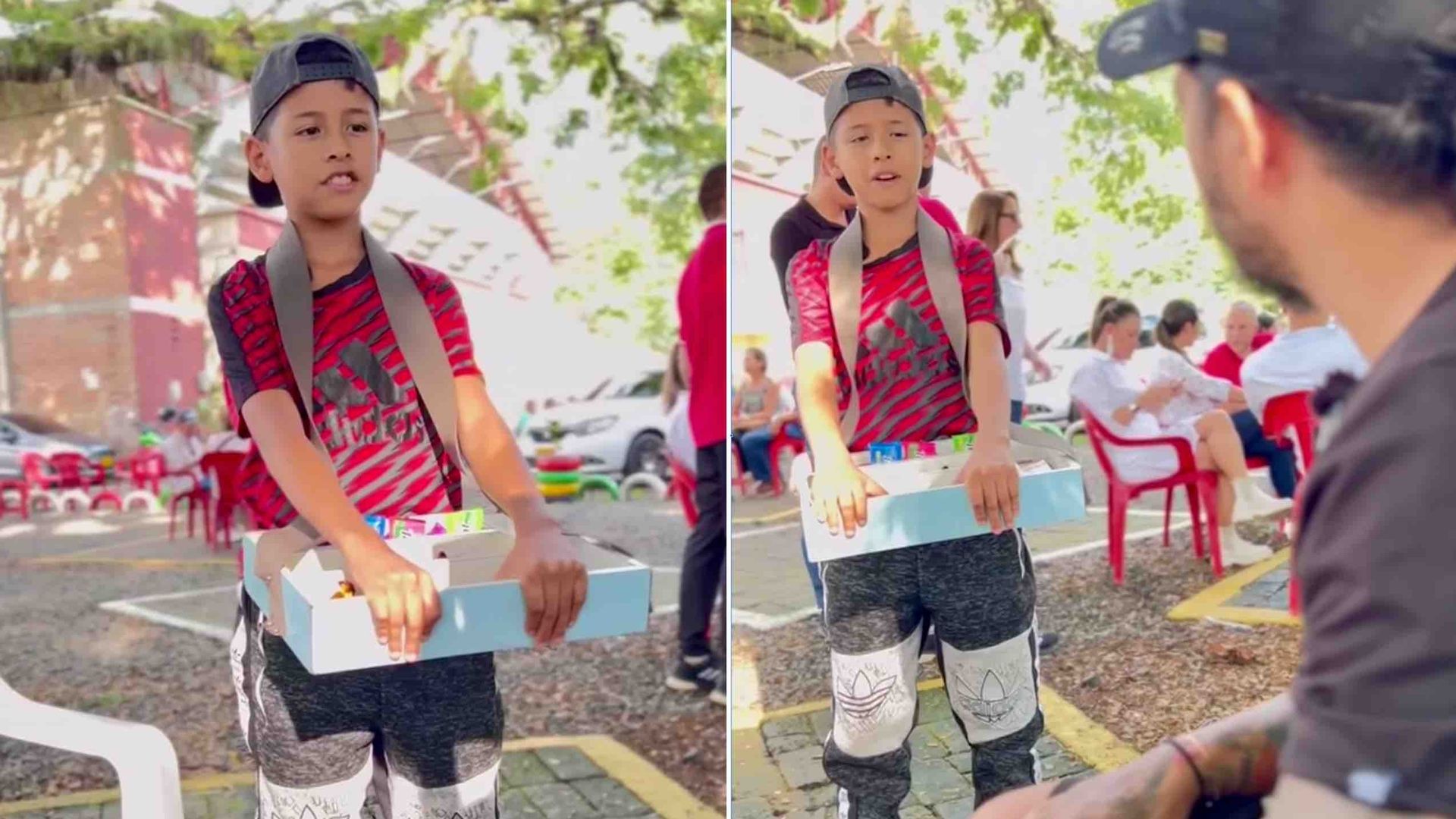 Niño que vende dulces resuelve problemas matemáticos
