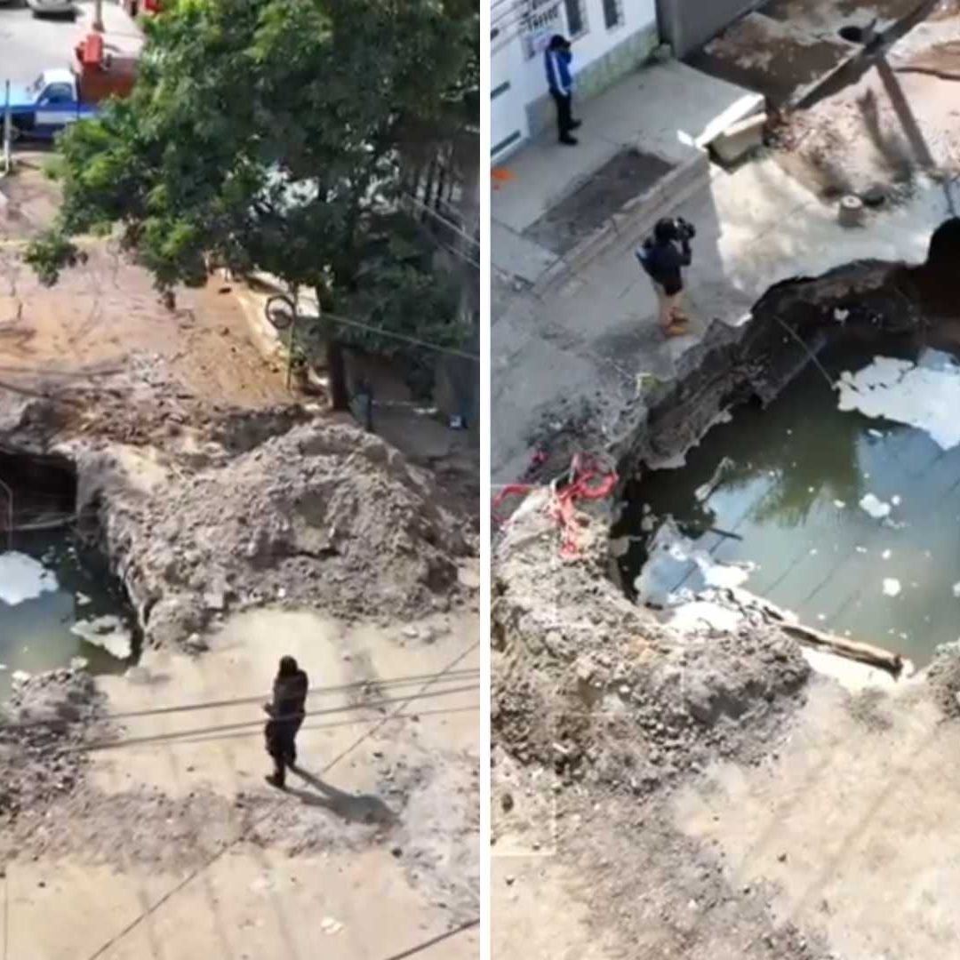 Denuncian socavón y fuga de agua en Santa María Aztahuacán