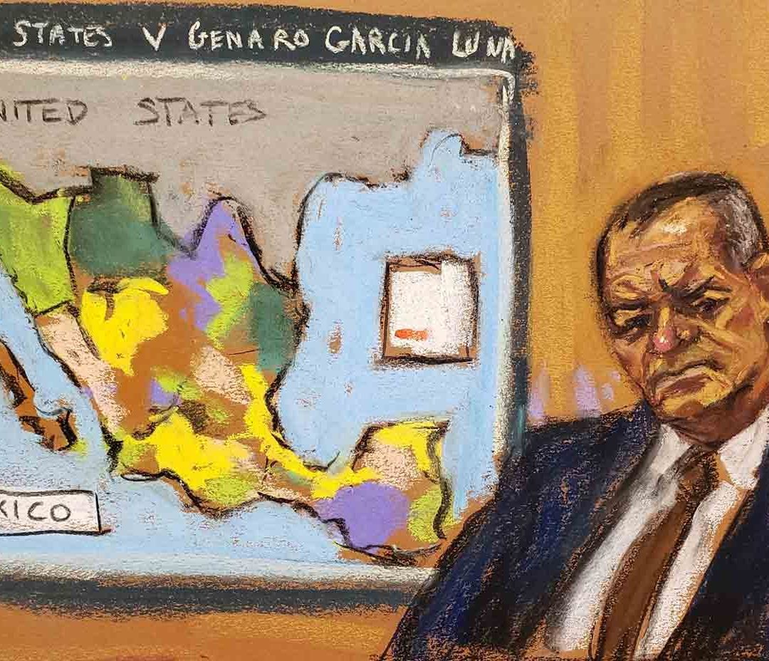 Dibujo del juicio de Genaro García Luna en Nueva York