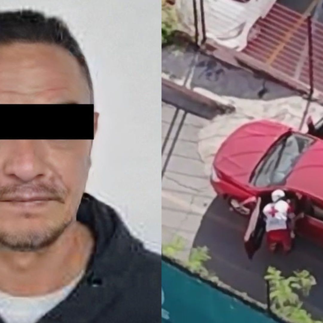 Detenido y paramédicos en carro con empleado del IMSS