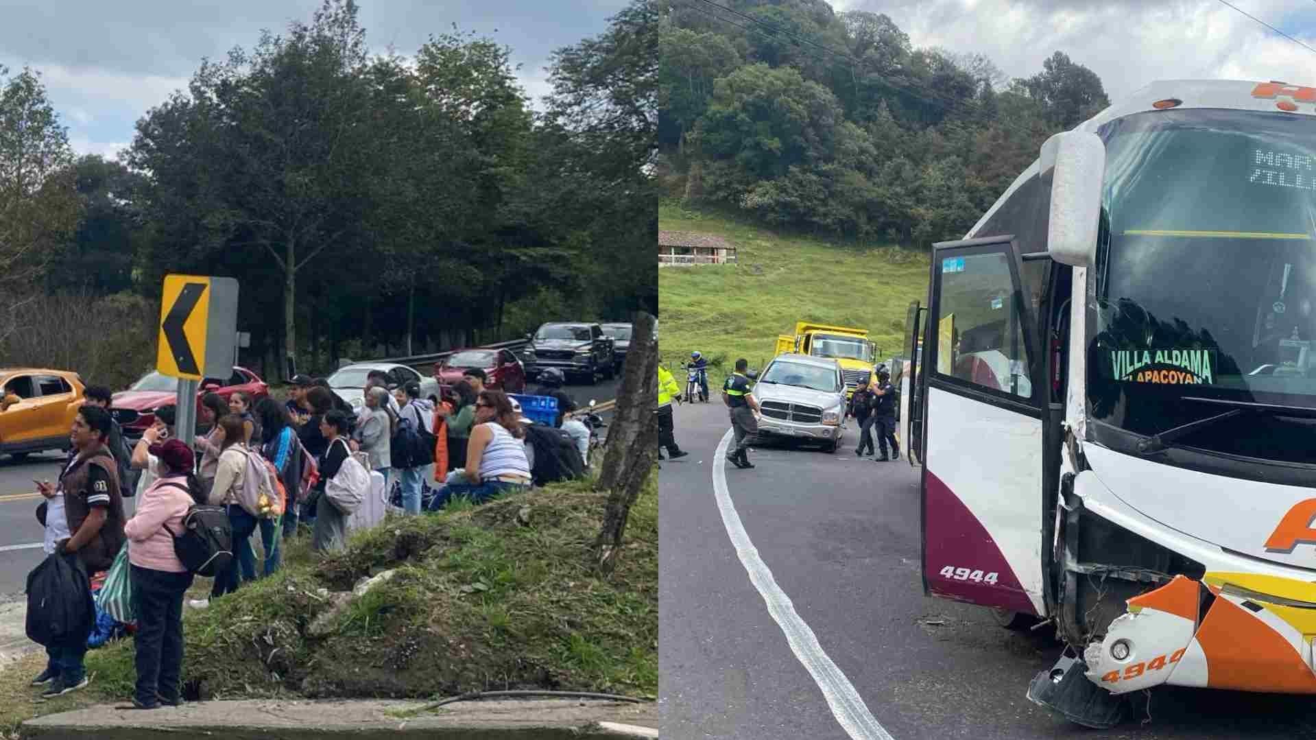 Choque Entre Camioneta y Autobús de Pasajeros en Carretera Xalapa Perote Deja Varios Lesionados