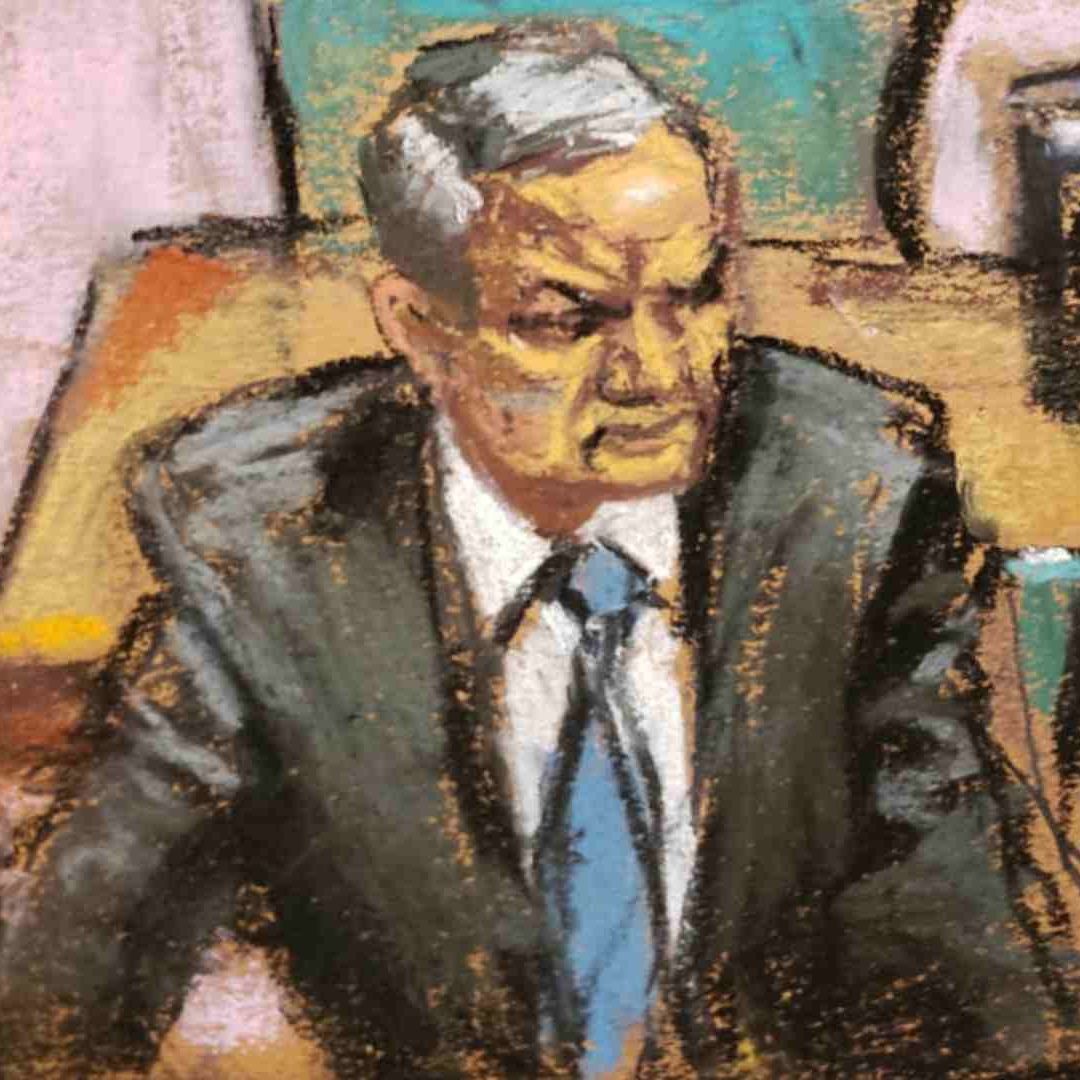 Boceto de la sala del tribunal de la corte federal de Brooklyn con Genaro García Luna, exsecretario de Seguridad Pública