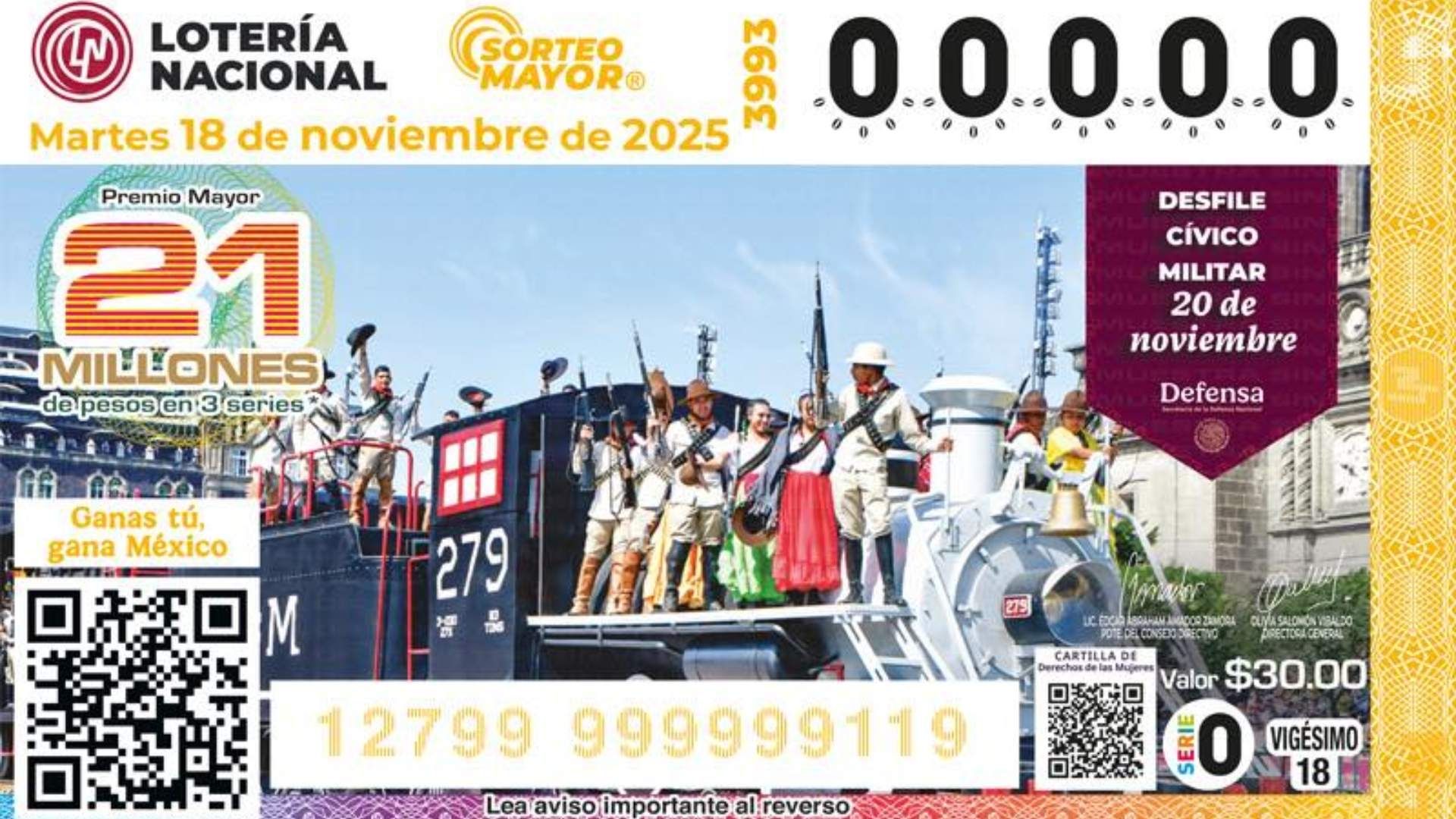 Boleto de la Lotería Nacional desfile de 20 de noviembre