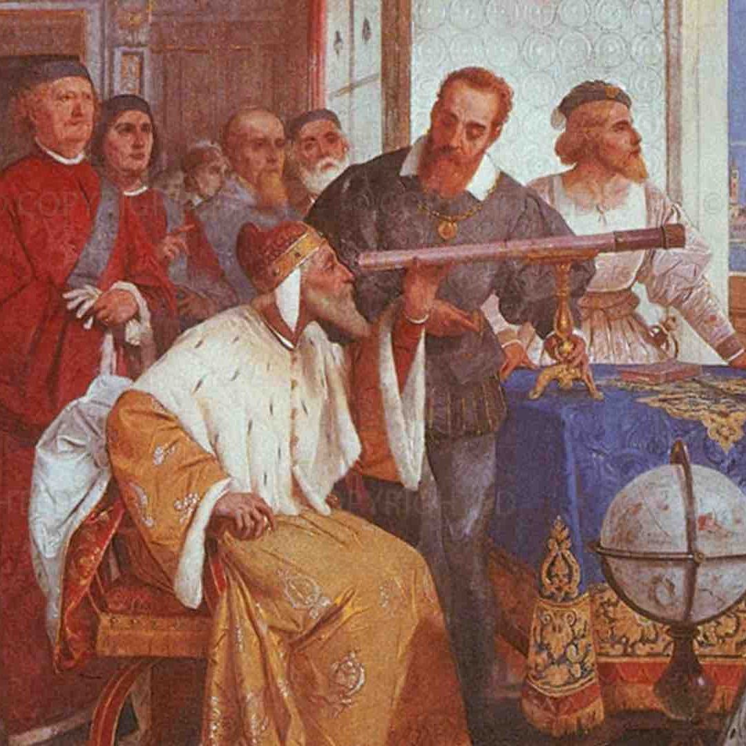 Detalle de “Galileo presenta su telescopio” de Giuseppe Bertini