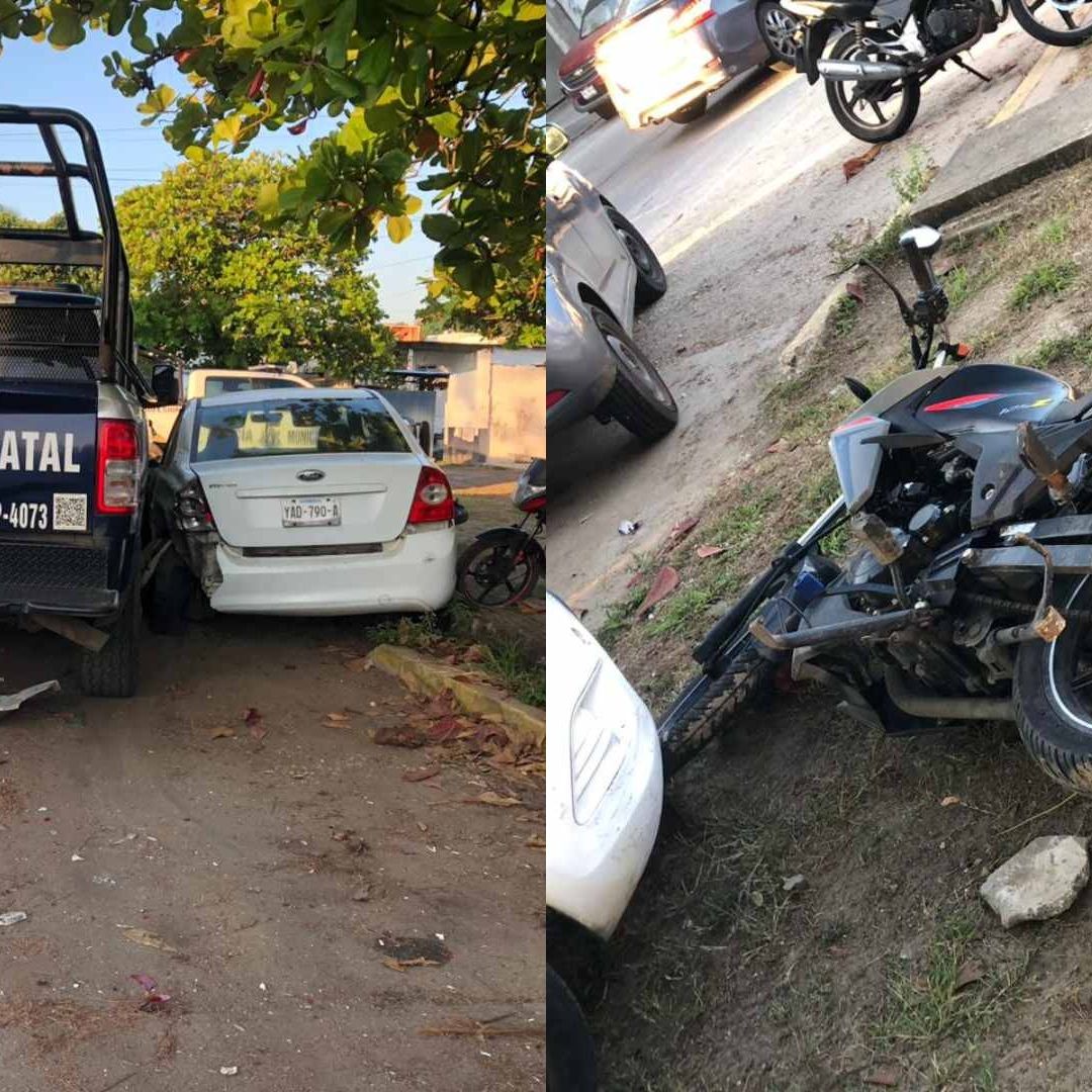La unidad perteneciente a la (SSP) con número económico SP-4073, se impactó contra tres vehículos luego de perder el control.
