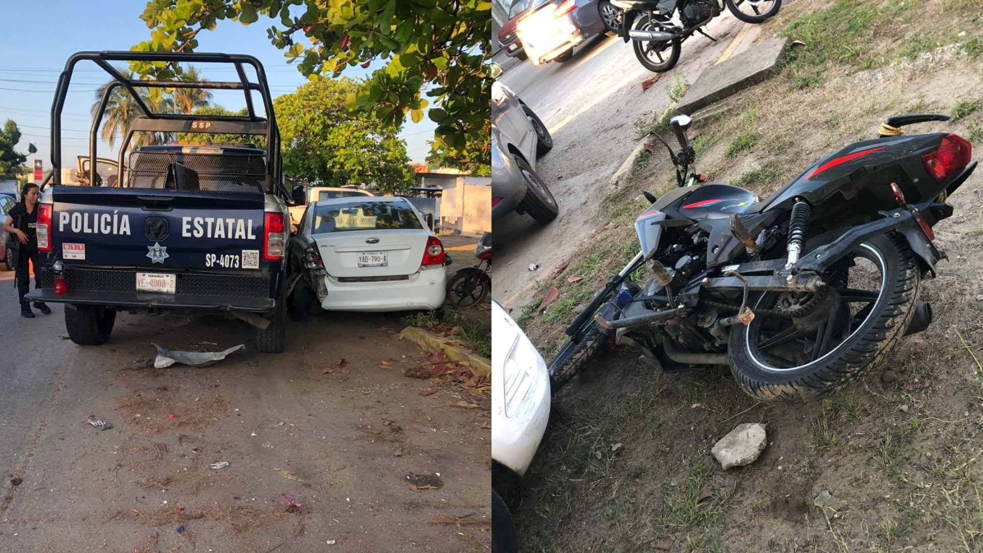 La unidad perteneciente a la (SSP) con número económico SP-4073, se impactó contra tres vehículos luego de perder el control.