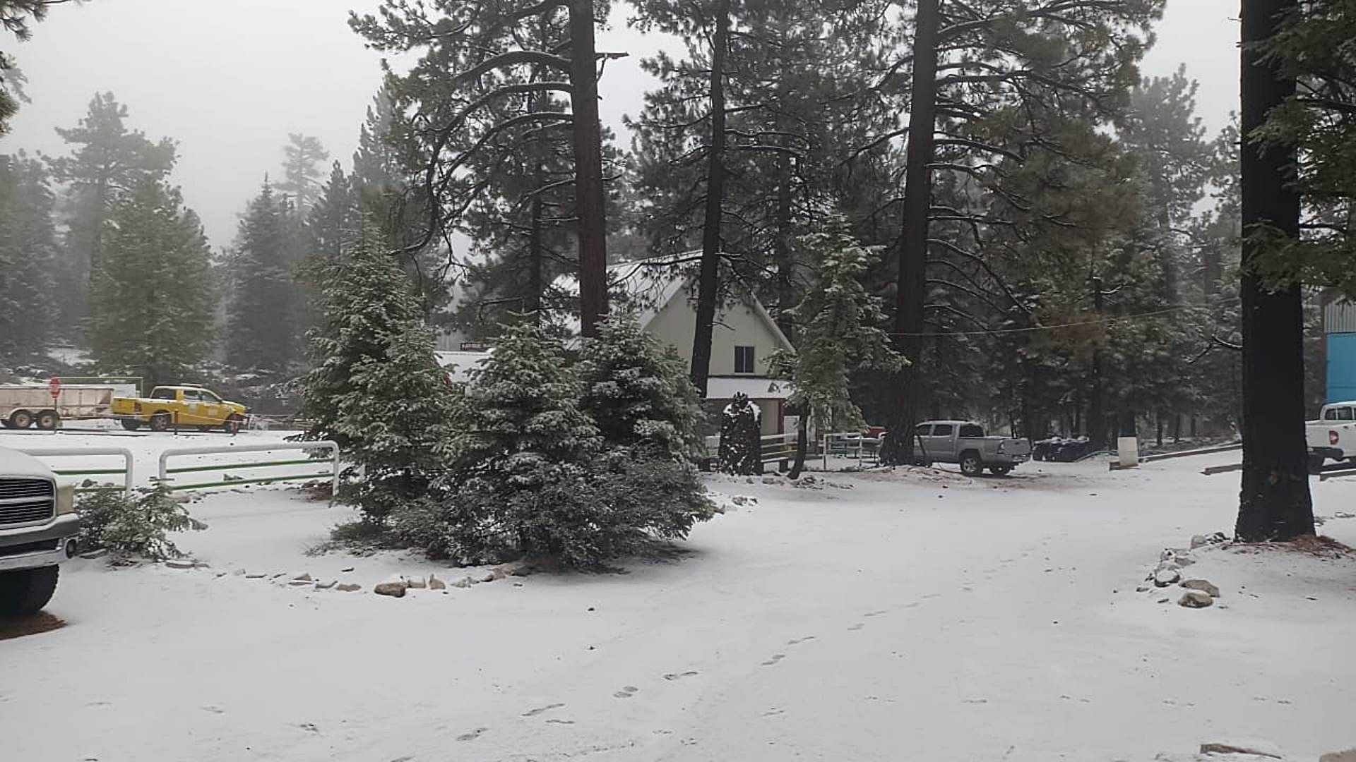 Primera nevada de la temporada en San Pedro Mártir, BC, el 19 de noviembre de 2025. Foto: X @conagua_clima