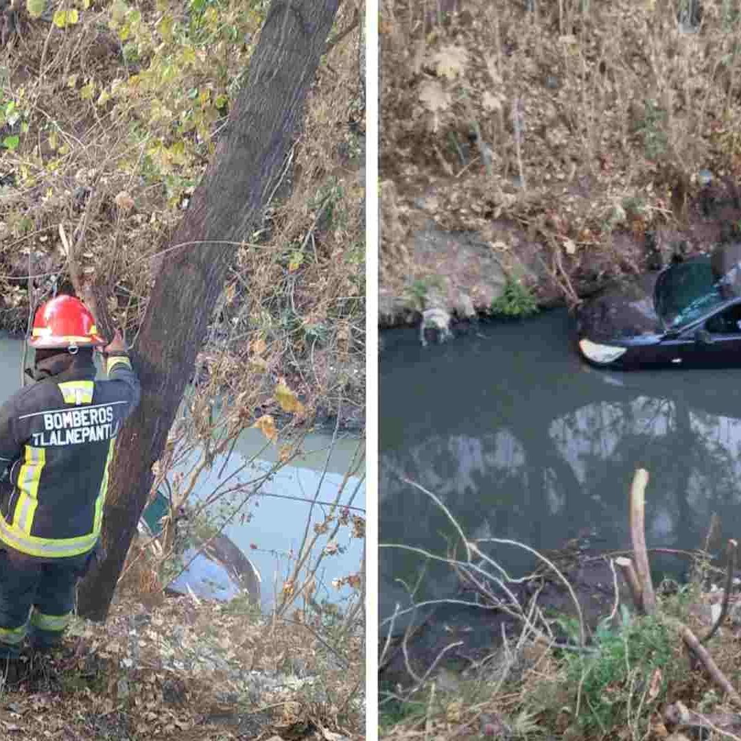 Cae Auto a Río de Aguas Negras en Tlalnepantla, el Conductor Iba Alcoholizado