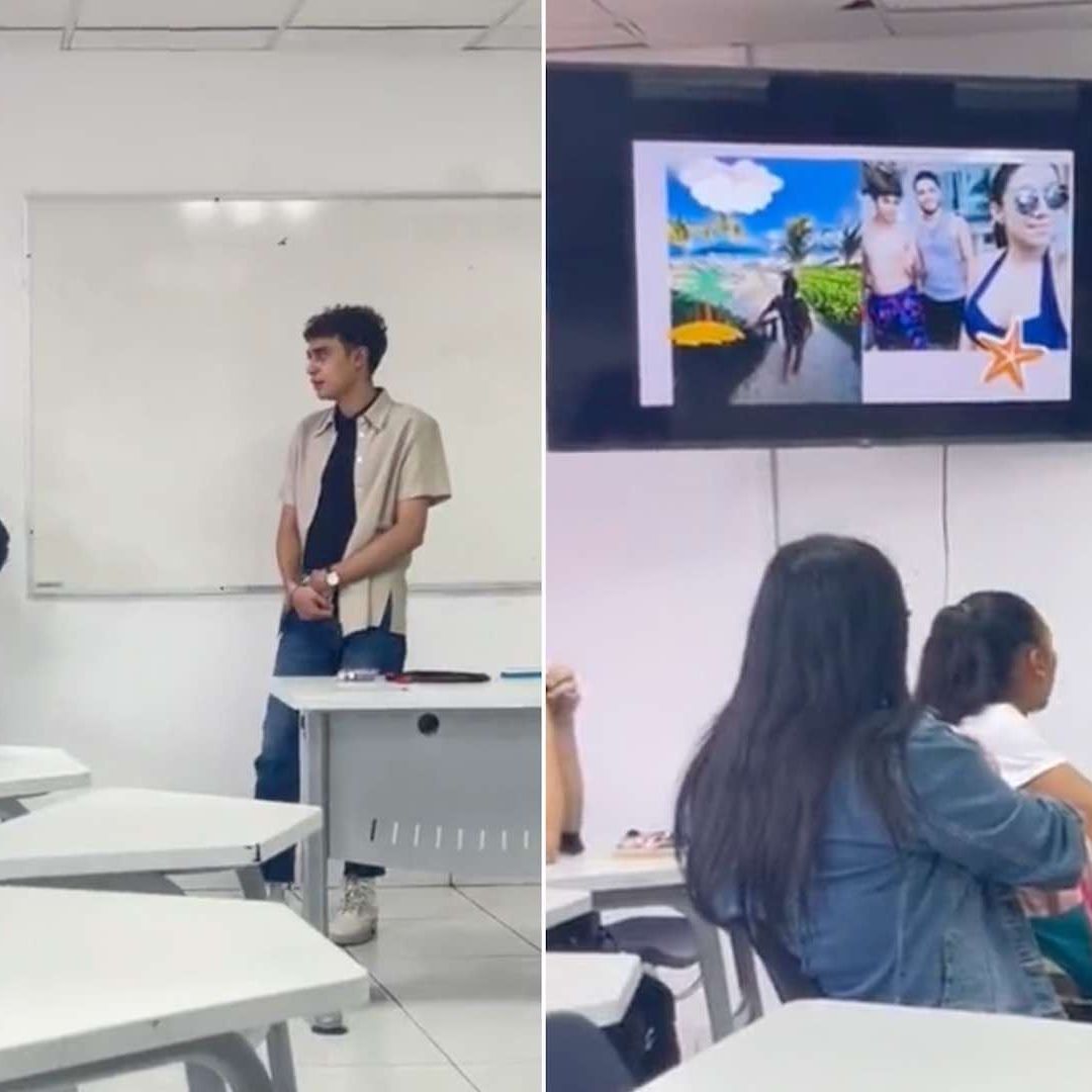 Alumno expone a su compañera durante exposición